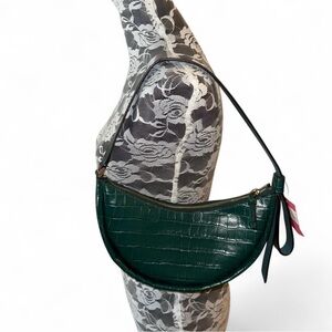 Kate Spade Dark Green Croc-Embossed Shoulder Bag